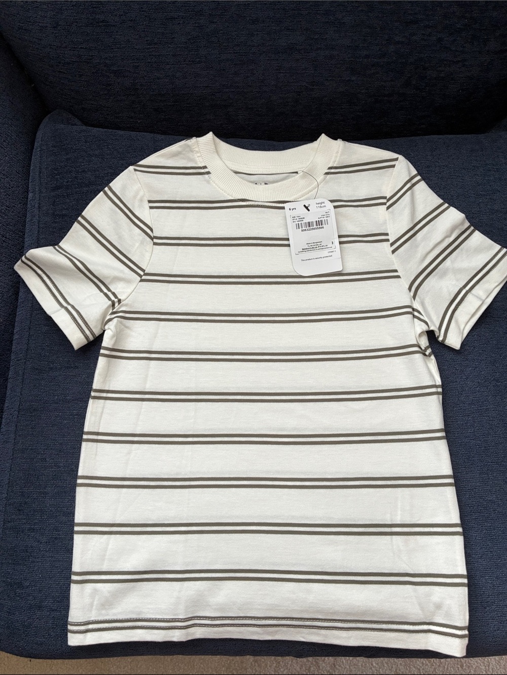 🍎5/$20 6T Classic Striped Kids T-Shirt — White with Grey  Stripes